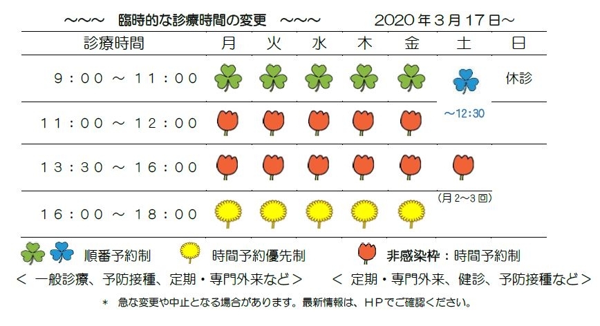 臨時的診療時間案内